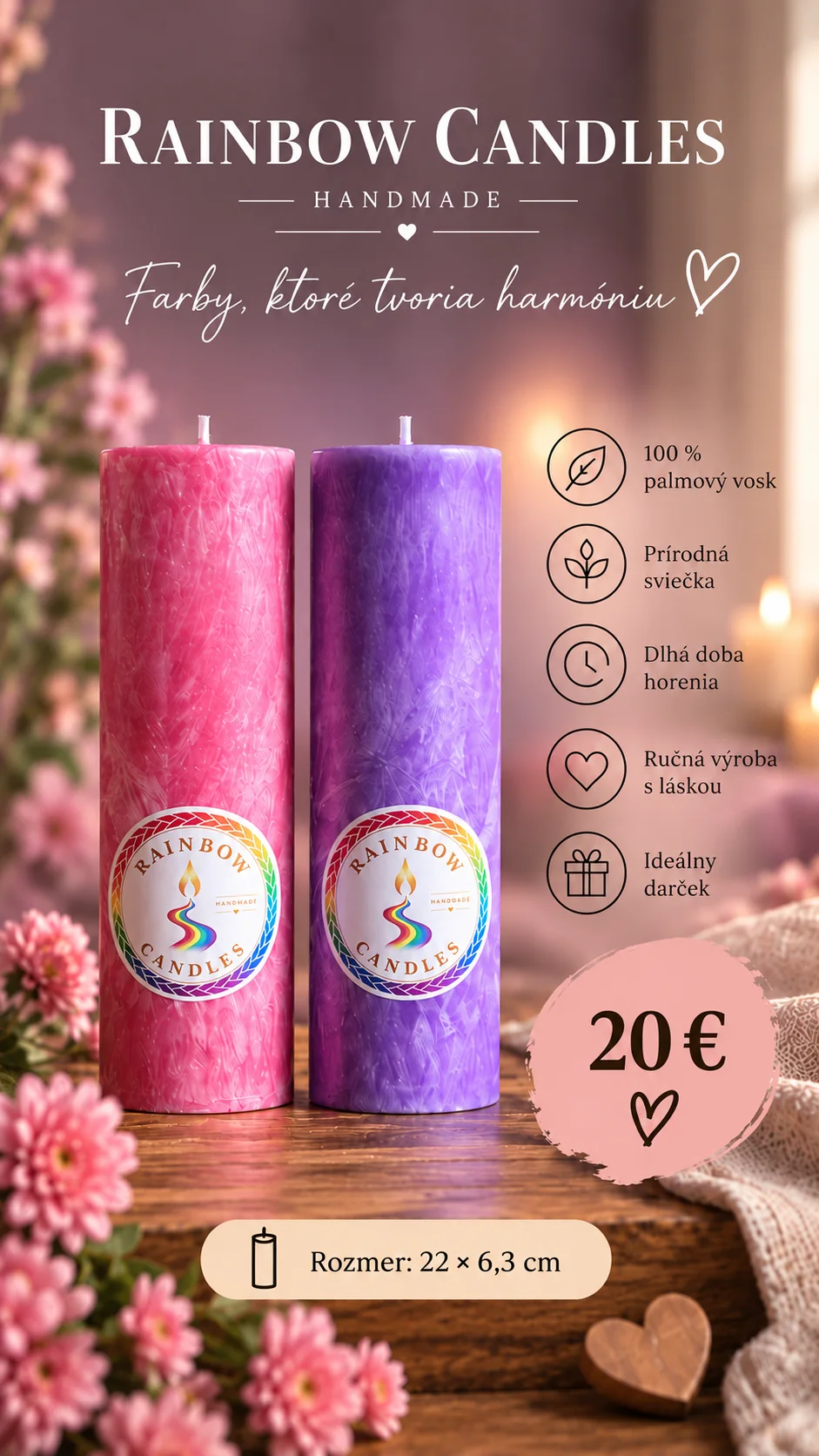 Ružová a fialová Rainbow Candle